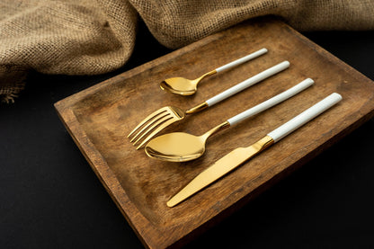 Premium 24 Piece White and Gold Stainless Steel Cutlery Set - EvaCrock Pakistan