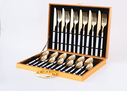 Premium 24 Piece White and Gold Stainless Steel Cutlery Set - EvaCrock Pakistan